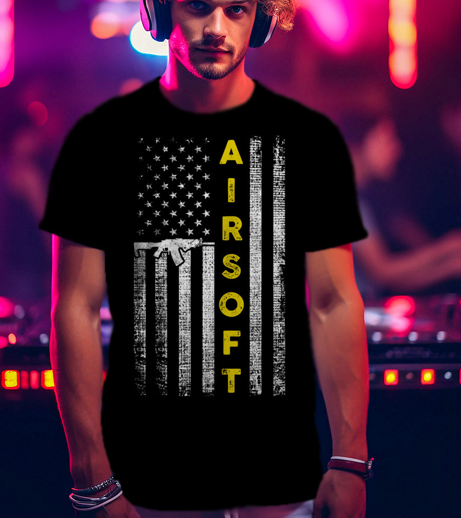 Airsoft Gun American Flag Patriotic United States T-Shirt