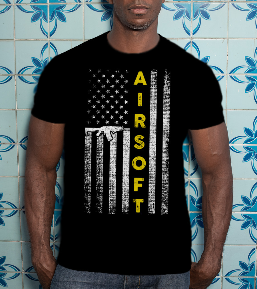 Airsoft Gun American Flag Patriotic United States T-Shirt