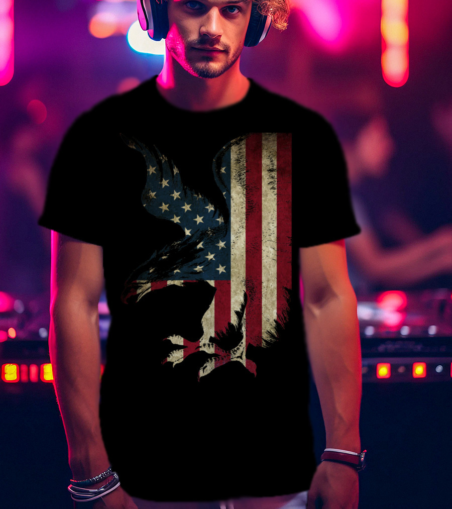 American Patriot Freedom Bald Eagle USA Flag T-Shirt