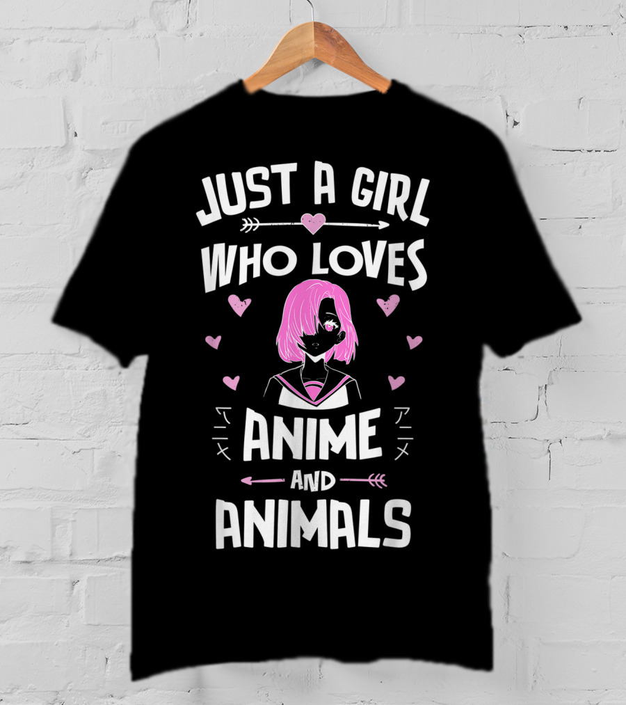 Just A Girl Who Loves Anime And Animals Anime Girl Pink T-Shirt