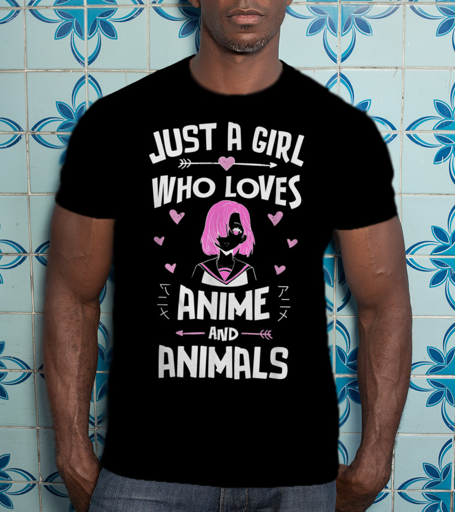 Just A Girl Who Loves Anime And Animals Anime Girl Pink T-Shirt