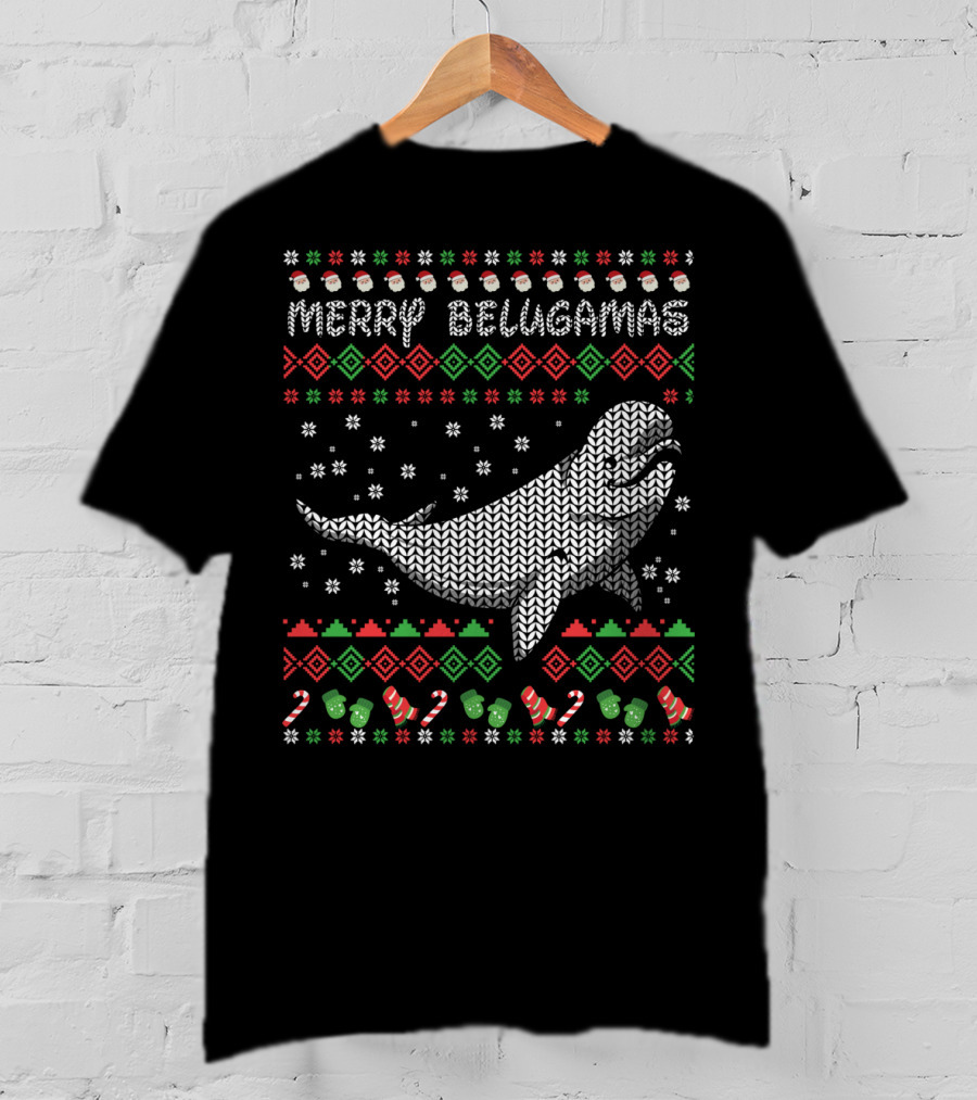 Merry Belugamas Ugly Christmas Sweater Beluga Whale Fans T-Shirt