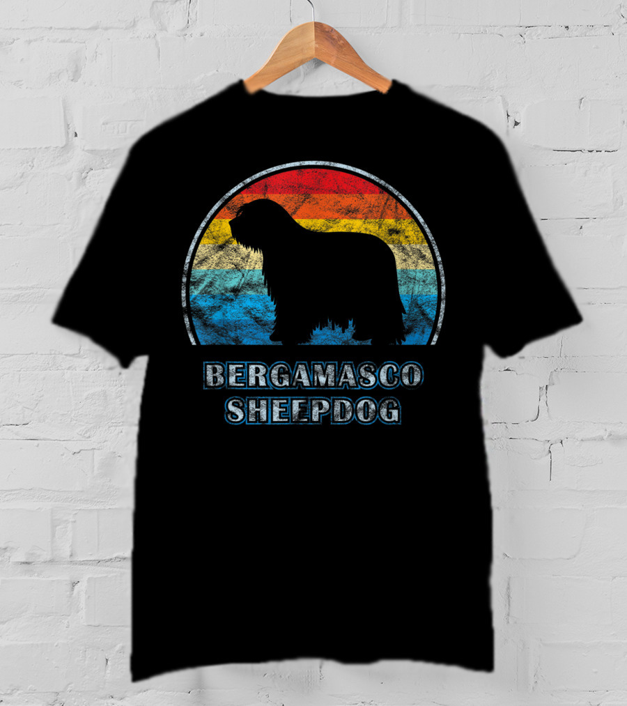 Bergamasco Sheepdog Retro Silhouette Vintage Stripes T-Shirt