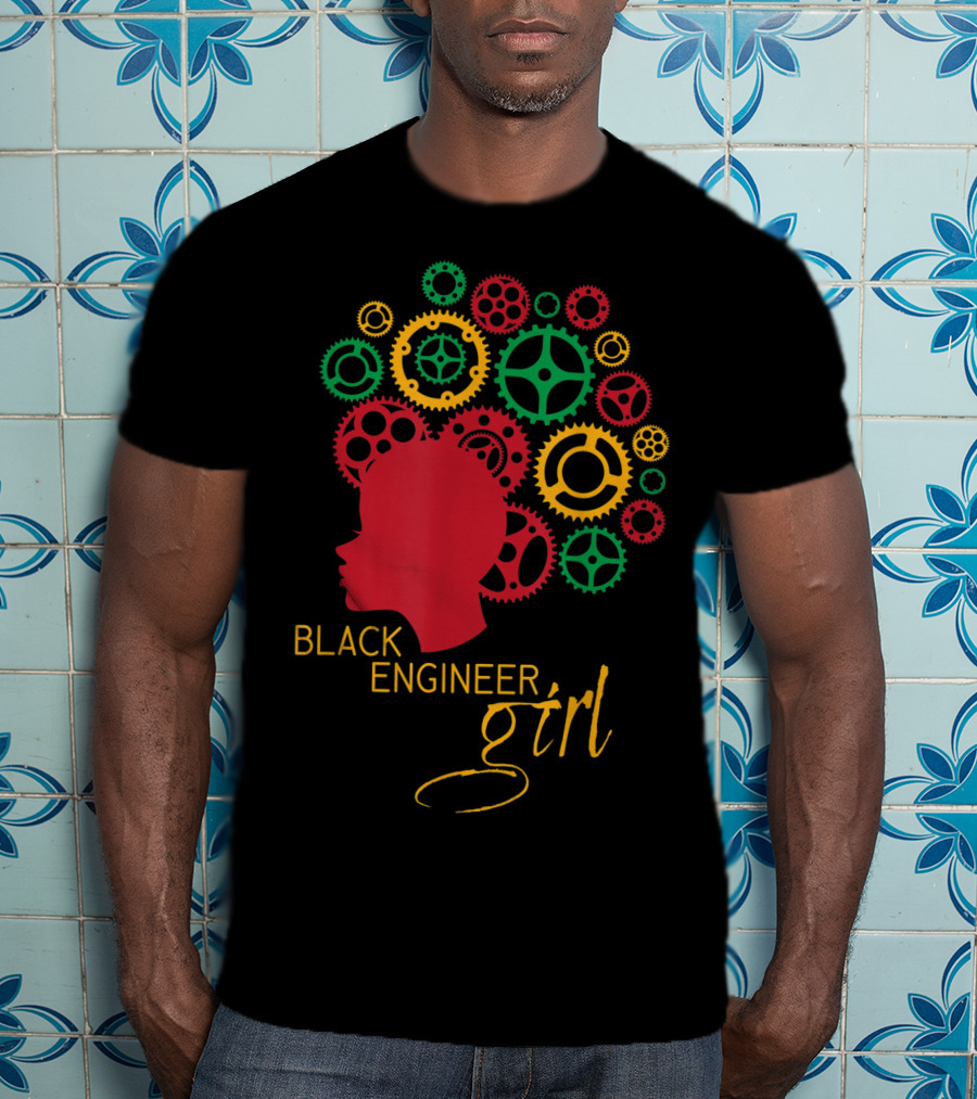 Black Engineer Girl Afro Gears T-Shirt