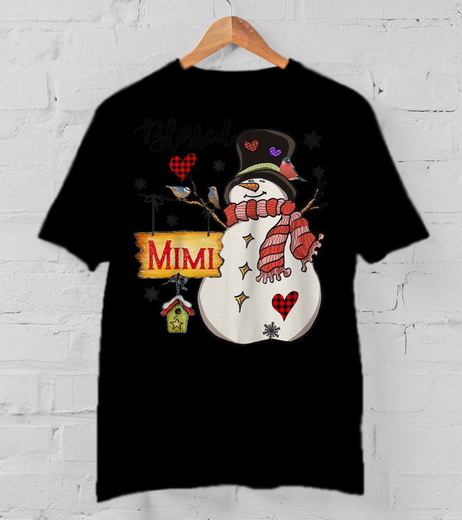 Blessed Mimi Snowman Grandma Christmas Family T-Shirt