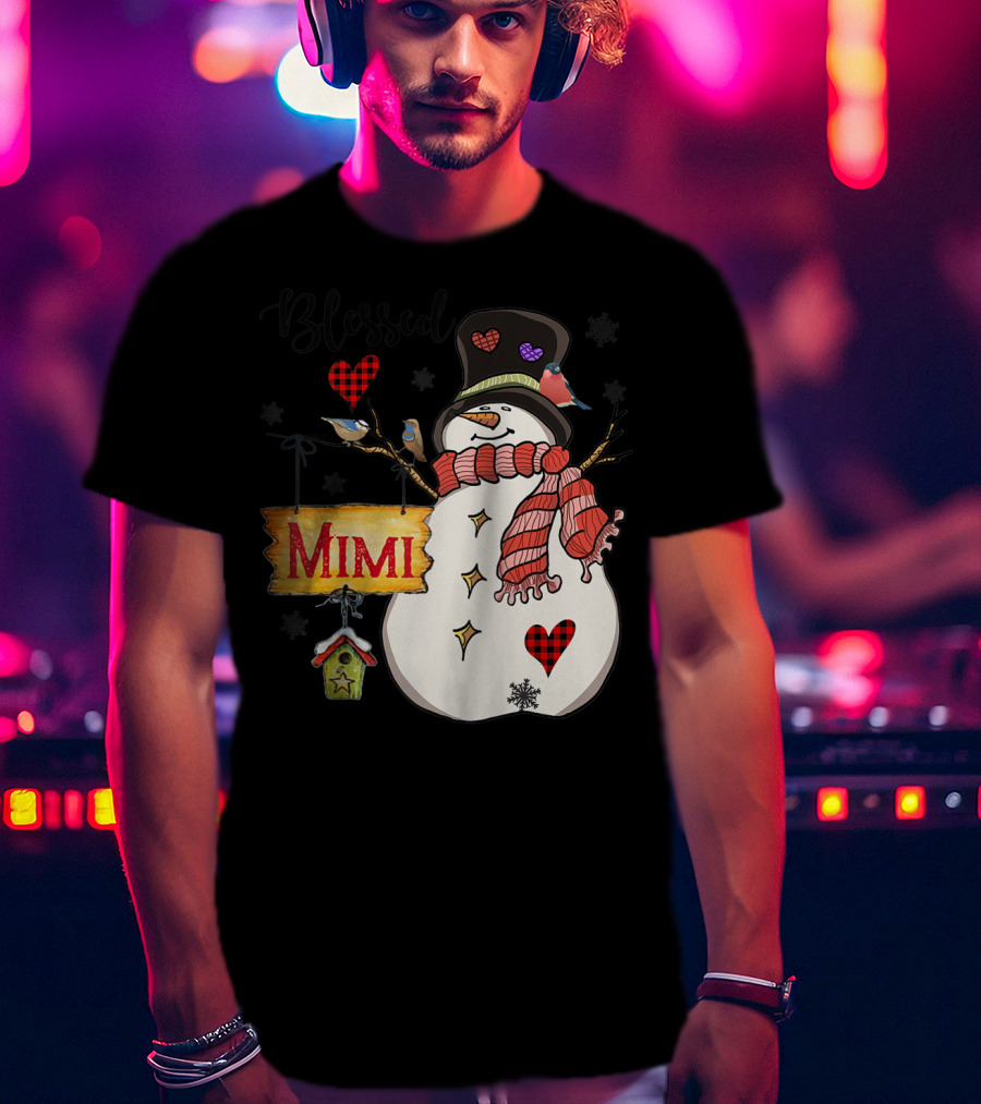 Blessed Mimi Snowman Grandma Christmas Family T-Shirt