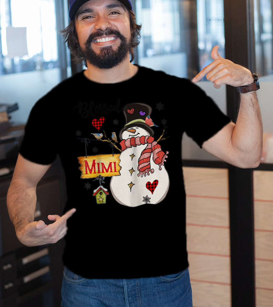 Blessed Mimi Snowman Grandma Christmas Family T-Shirt