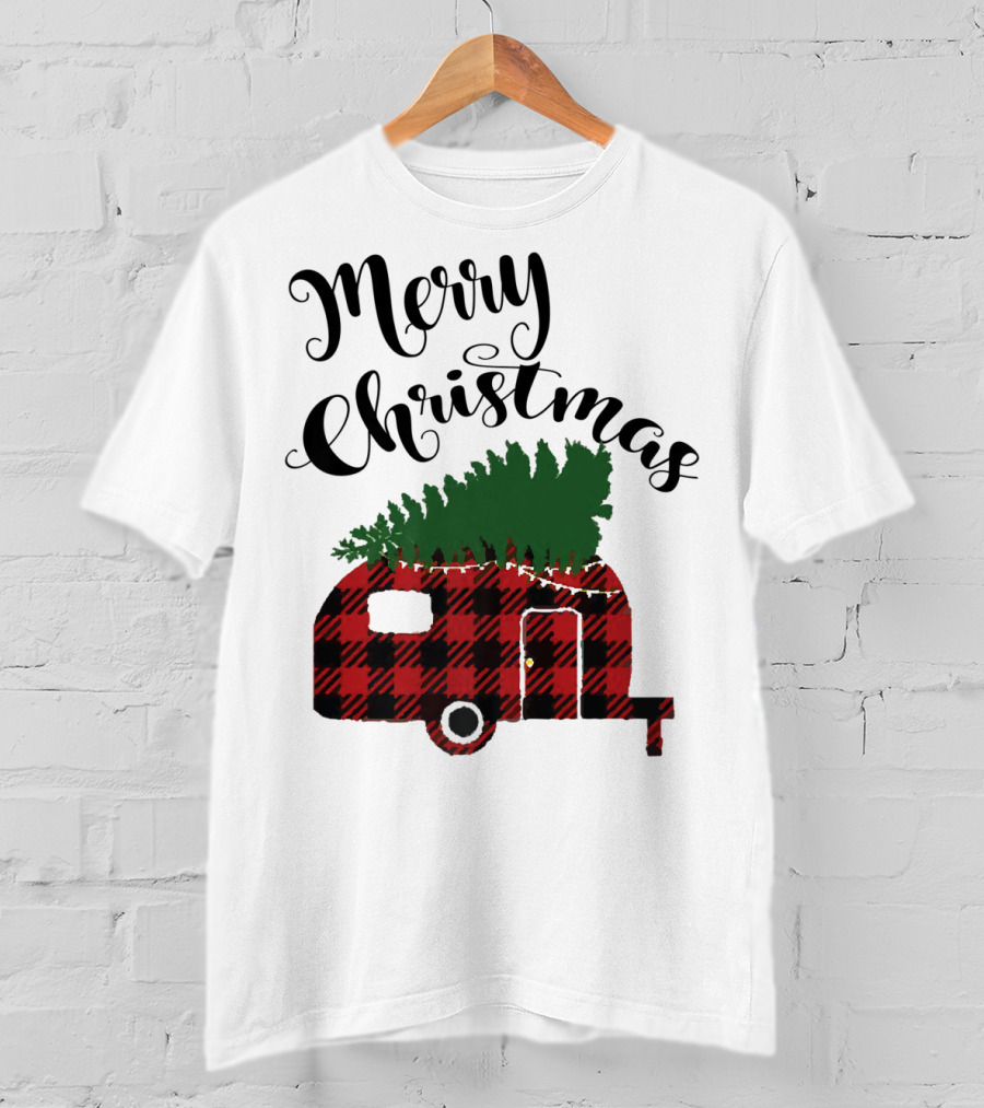 Merry Christmas Buffalo Plaid Camper With Tree T-Shirt