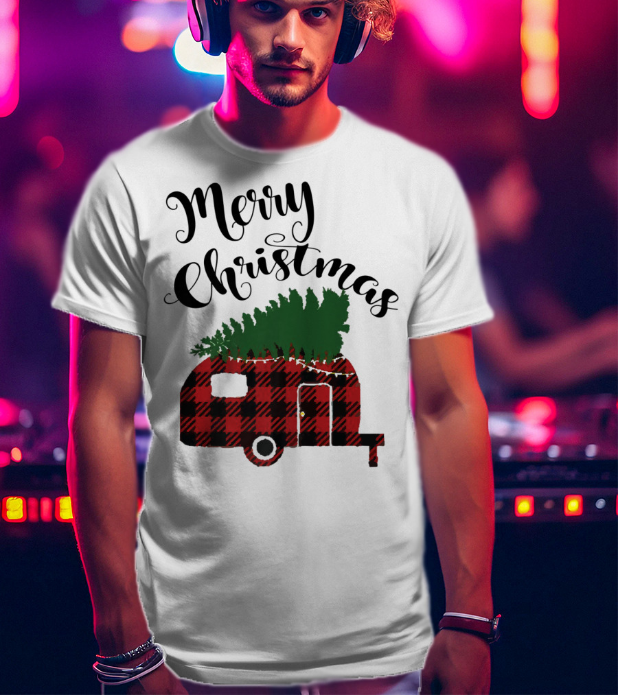 Merry Christmas Buffalo Plaid Camper With Tree T-Shirt