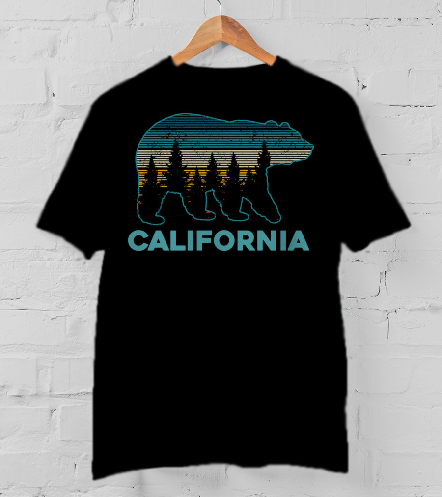 California Bear Vintage Nature Hiking Retro Sunset Forest T-Shirt
