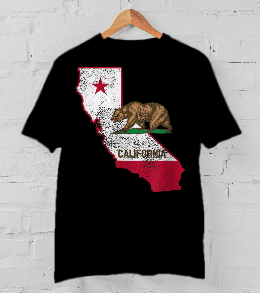 California Flag Bear And Star On State Outline T-Shirt