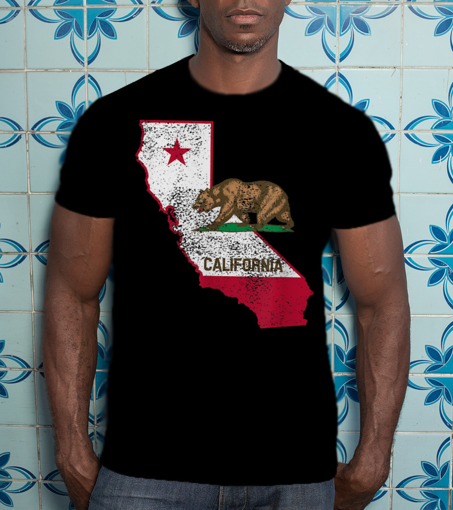 California Flag Bear And Star On State Outline T-Shirt