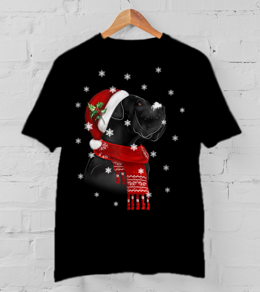 Cane Corso Christmas Tree Xmas For Cane Corso With Santa Hat And Snowflakes T-Shirt