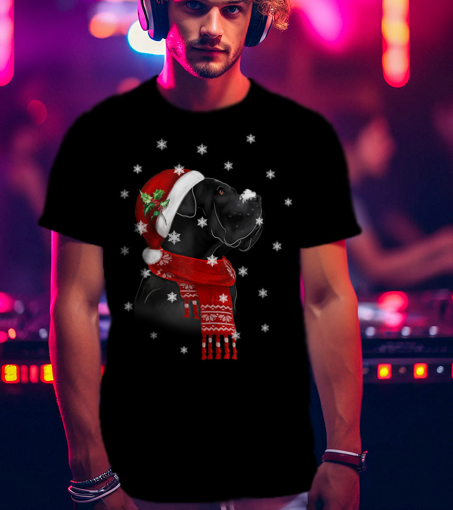 Cane Corso Christmas Tree Xmas For Cane Corso With Santa Hat And Snowflakes T-Shirt