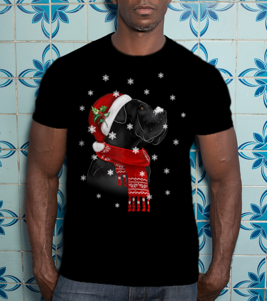 Cane Corso Christmas Tree Xmas For Cane Corso With Santa Hat And Snowflakes T-Shirt