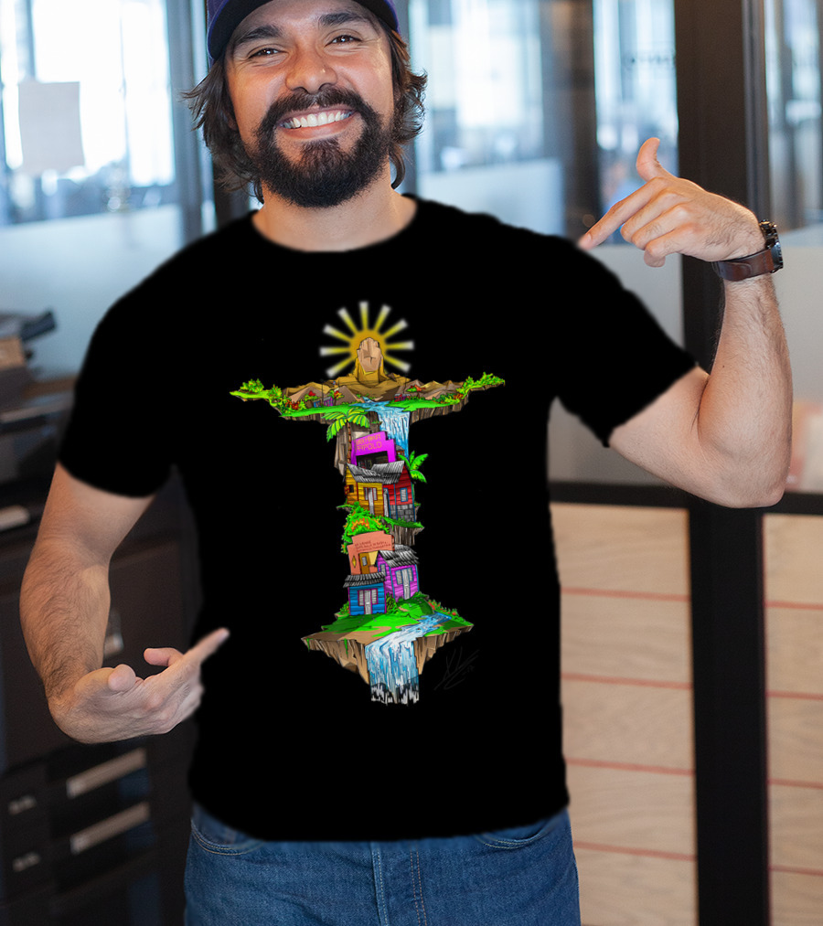 Casitas Dominicanas Brazil Cristo And Colorful Waterfall Houses T-Shirt