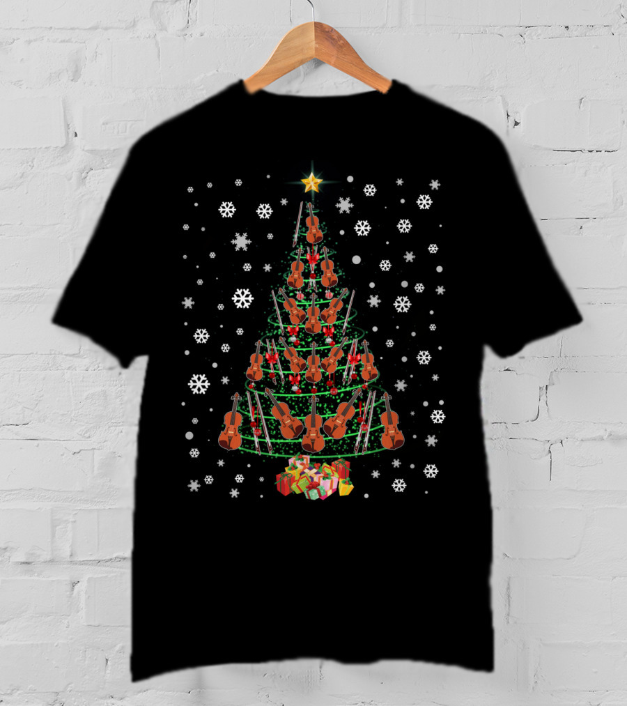 Cello Christmas Tree Merry Christmas Lights Snowflakes And Presents T-Shirt