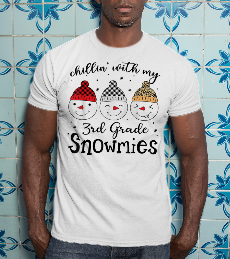 Chillin' With My 3rd Grade Snowmies Snowman Faces With Patterned Hats T-Shirt