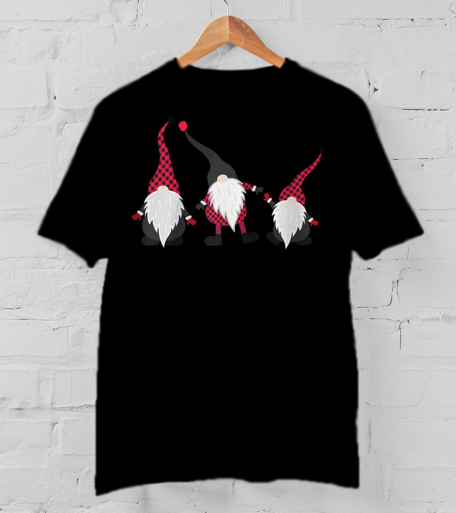 Christmas Gnome Plaid Hat Festive Trio T-Shirt