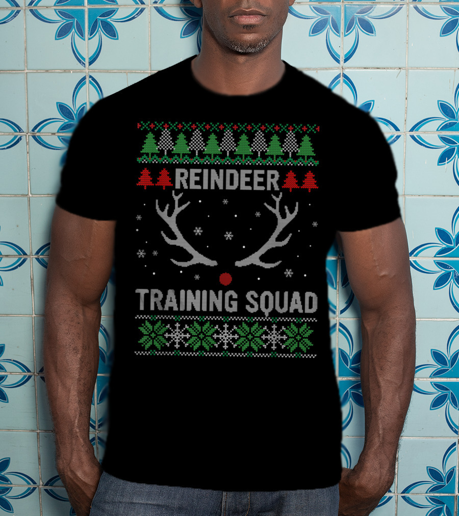 Christmas Reindeer Training Squad Ugly Sweater Antlers Snowflakes Trees T-Shirt