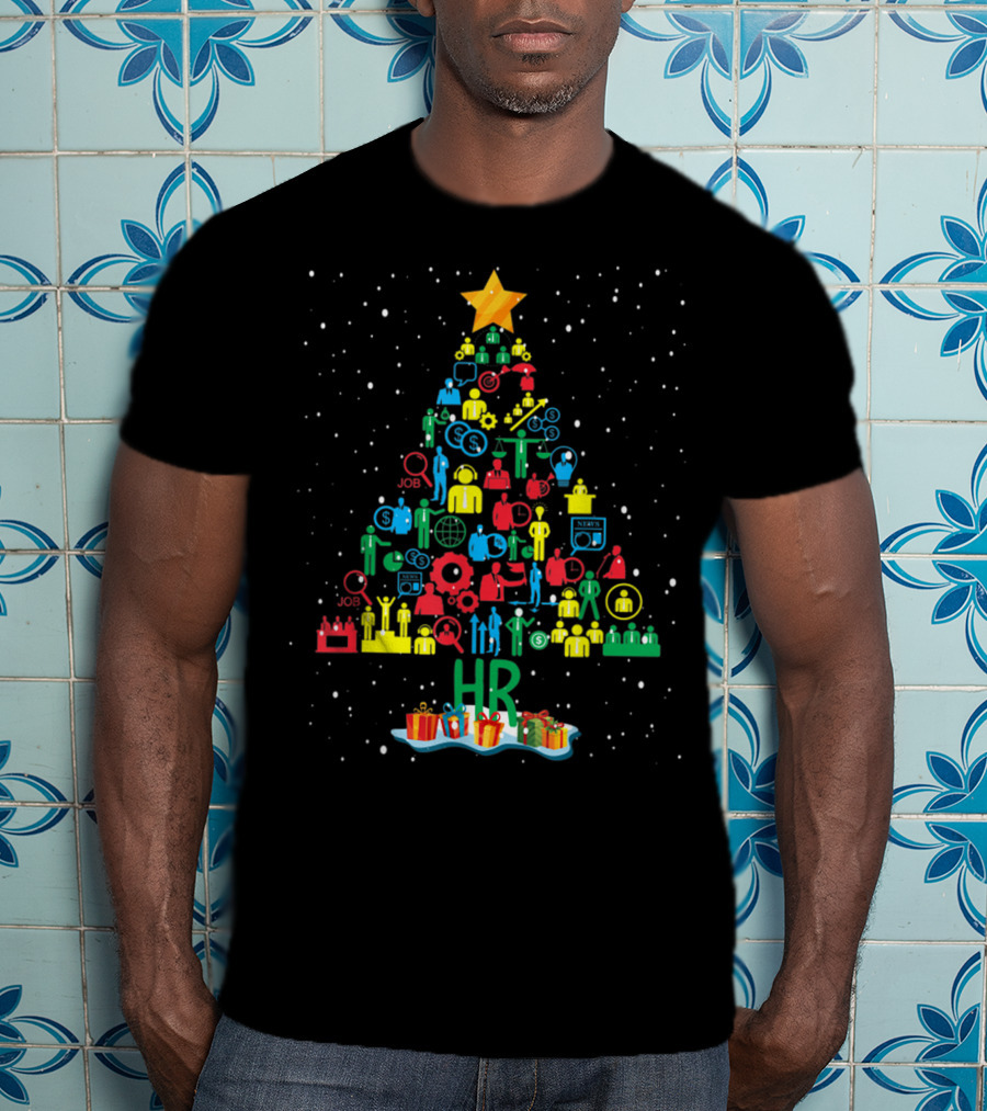 HR Christmas Tree With Job And People Icons T-Shirt