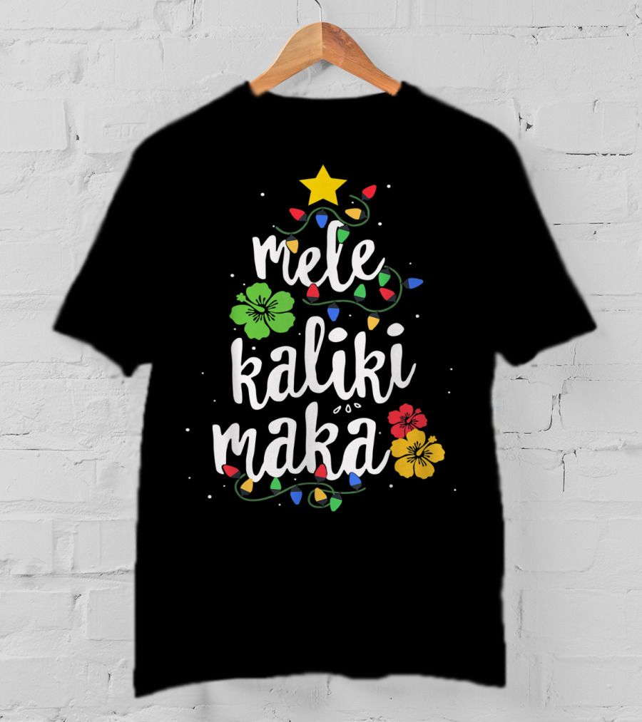 Mele Kalikimaka Christmas Tree Lights Hibiscus Tropical T-Shirt