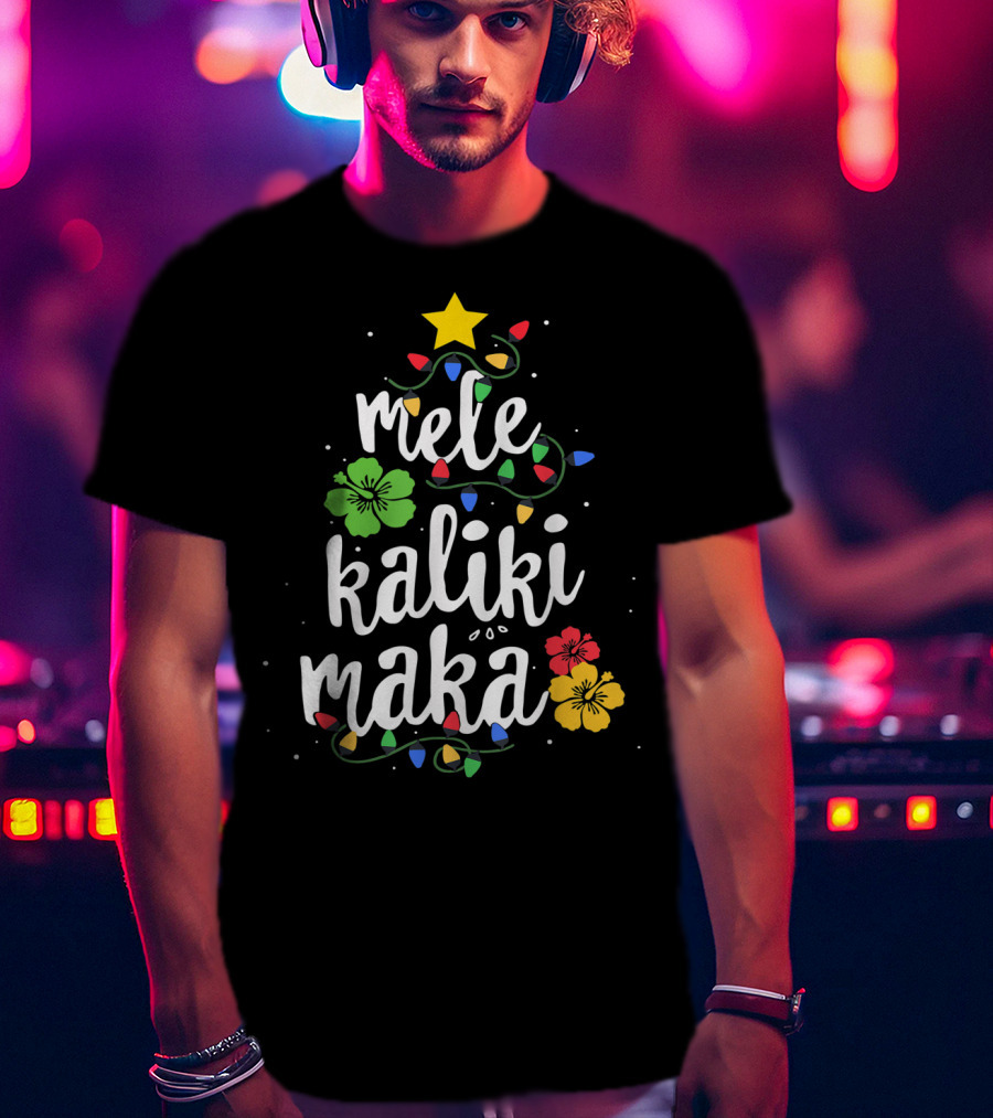 Mele Kalikimaka Christmas Tree Lights Hibiscus Tropical T-Shirt
