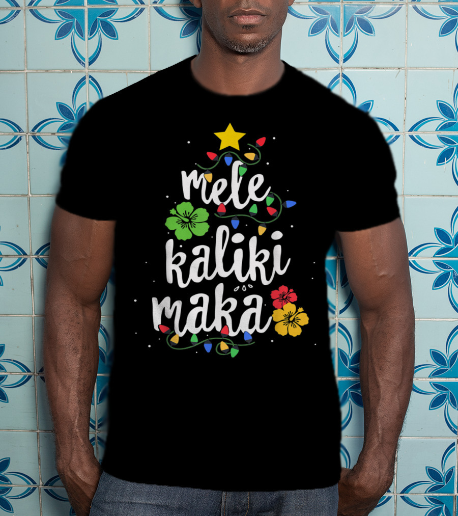 Mele Kalikimaka Christmas Tree Lights Hibiscus Tropical T-Shirt