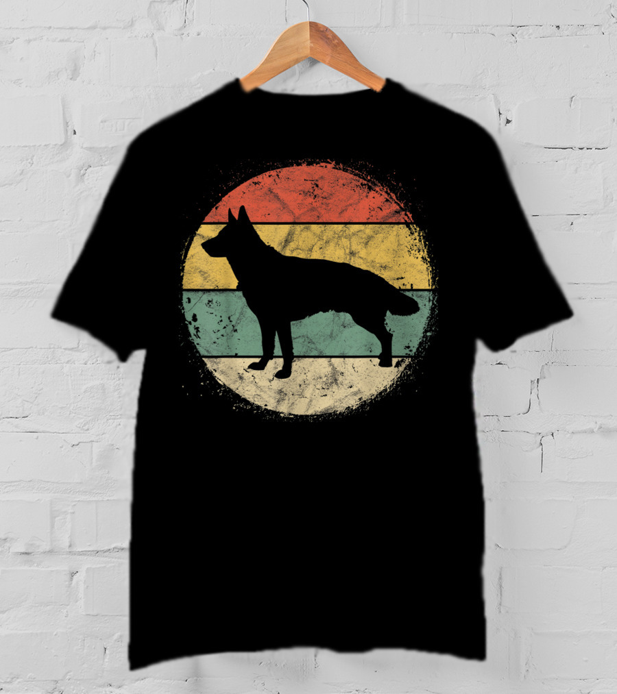 Vintage Circular German Shepherd Silhouette Retro Stripes T-Shirt