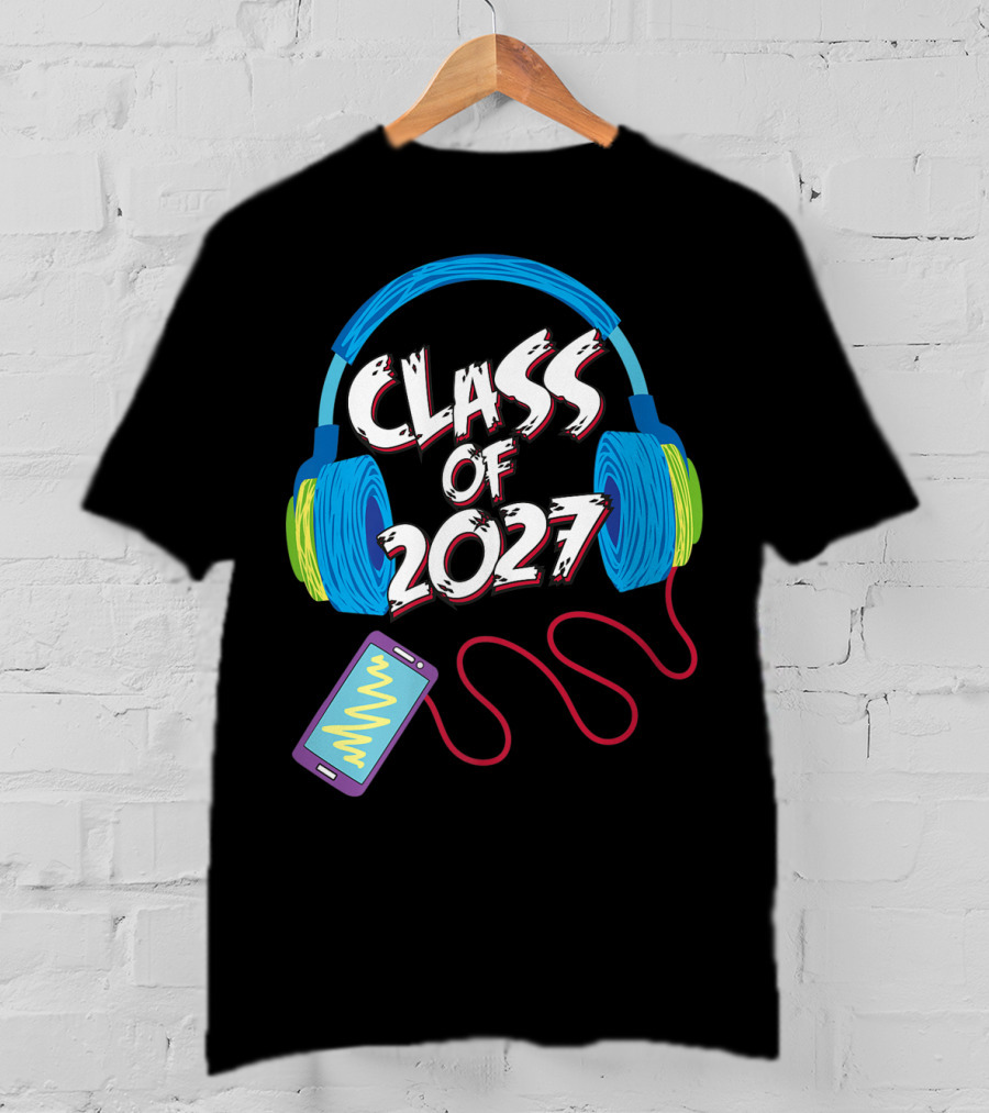 Class Of 2027 Headphones Smartphone 5th Grade Boy Girl T-Shirt