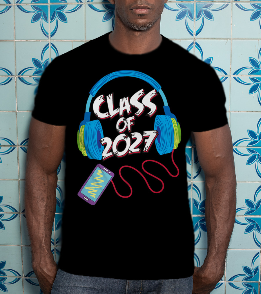 Class Of 2027 Headphones Smartphone 5th Grade Boy Girl T-Shirt