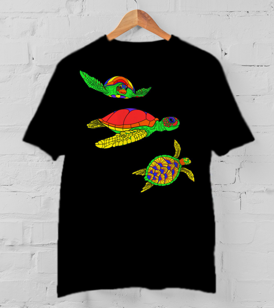 Colorful Swimming Sea Turtle Shell Artful Display T-Shirt