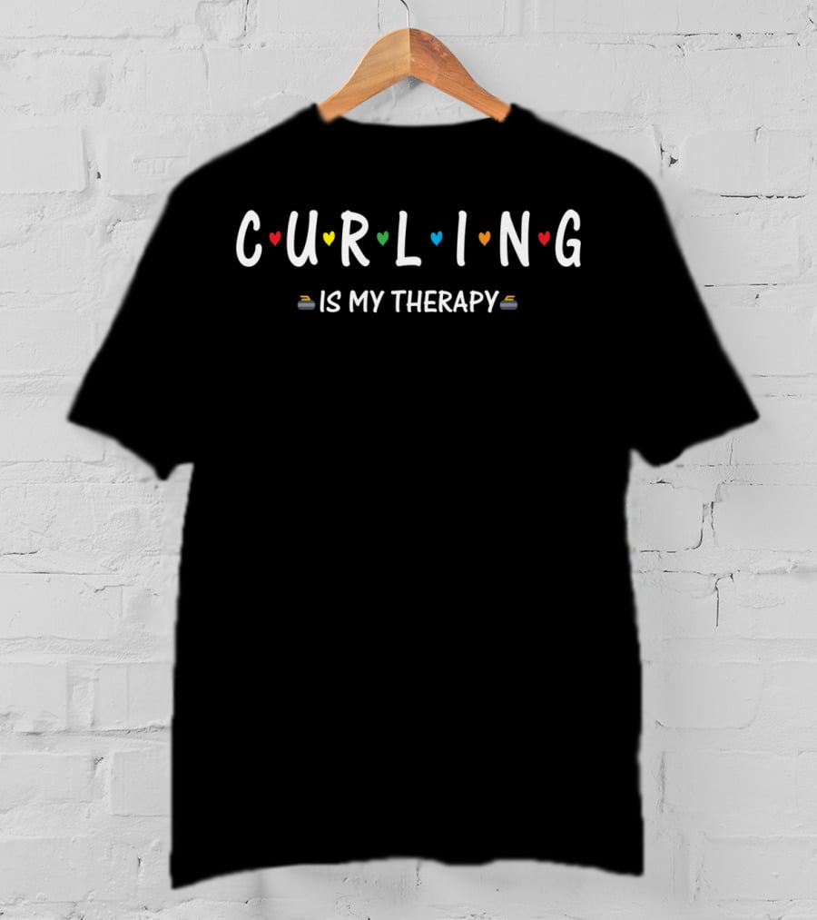Curling Is My Therapy Colorful Heart Winter Sports T-Shirt