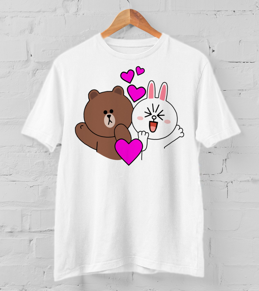 Brown Bear Cony Bunny Rabbit With Hearts Love T-Shirt