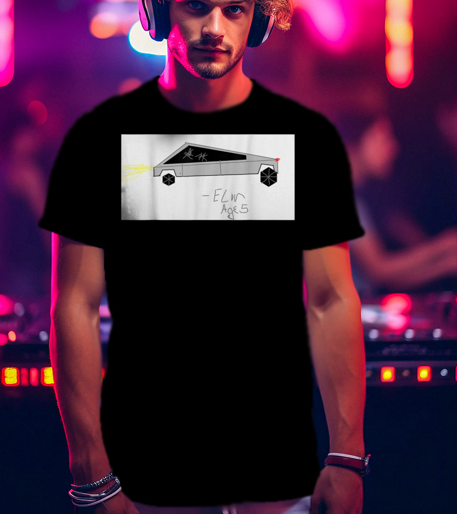 Cyber Futuristic Truck Drawing By Elon Age 5 Child Auto T-Shirt
