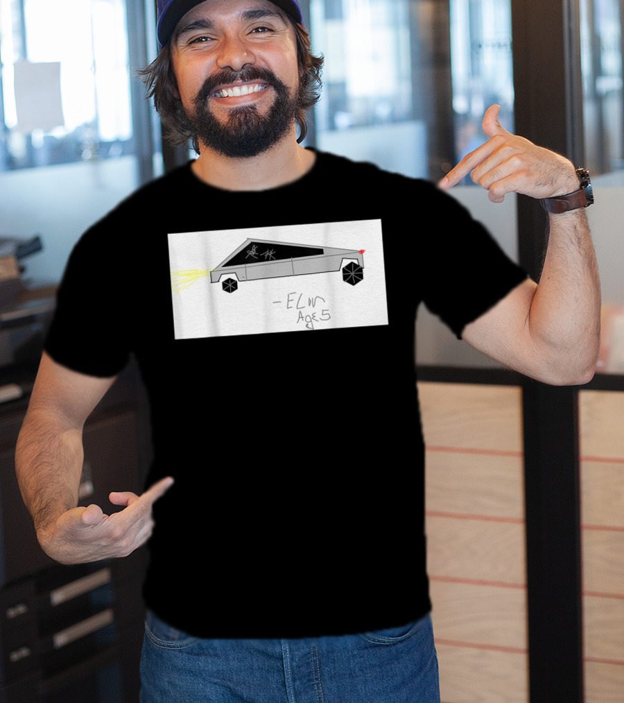 Cyber Futuristic Truck Drawing By Elon Age 5 Child Auto T-Shirt