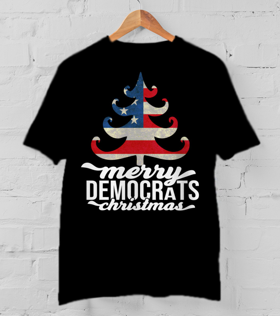 Merry Christmas Democrats Patriotic Tree USA Flag Stars T-Shirt