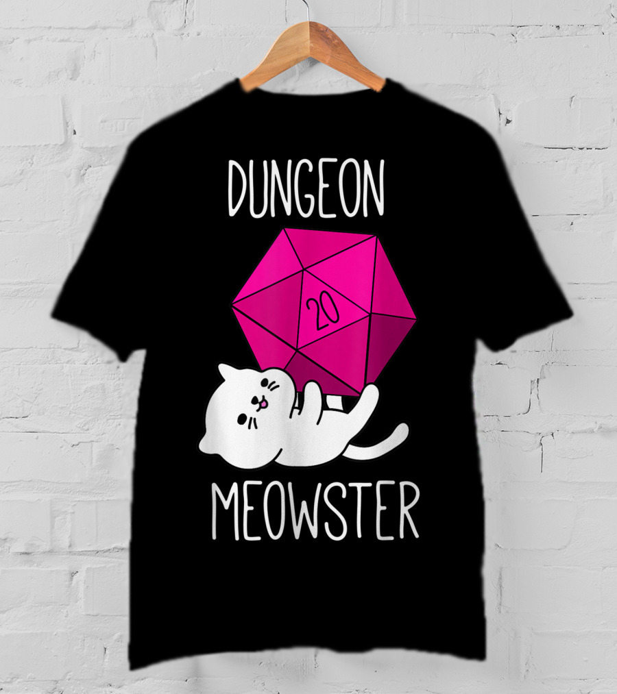 Dungeon Meowster Funny Nerdy Cat D20 Dice T-Shirt