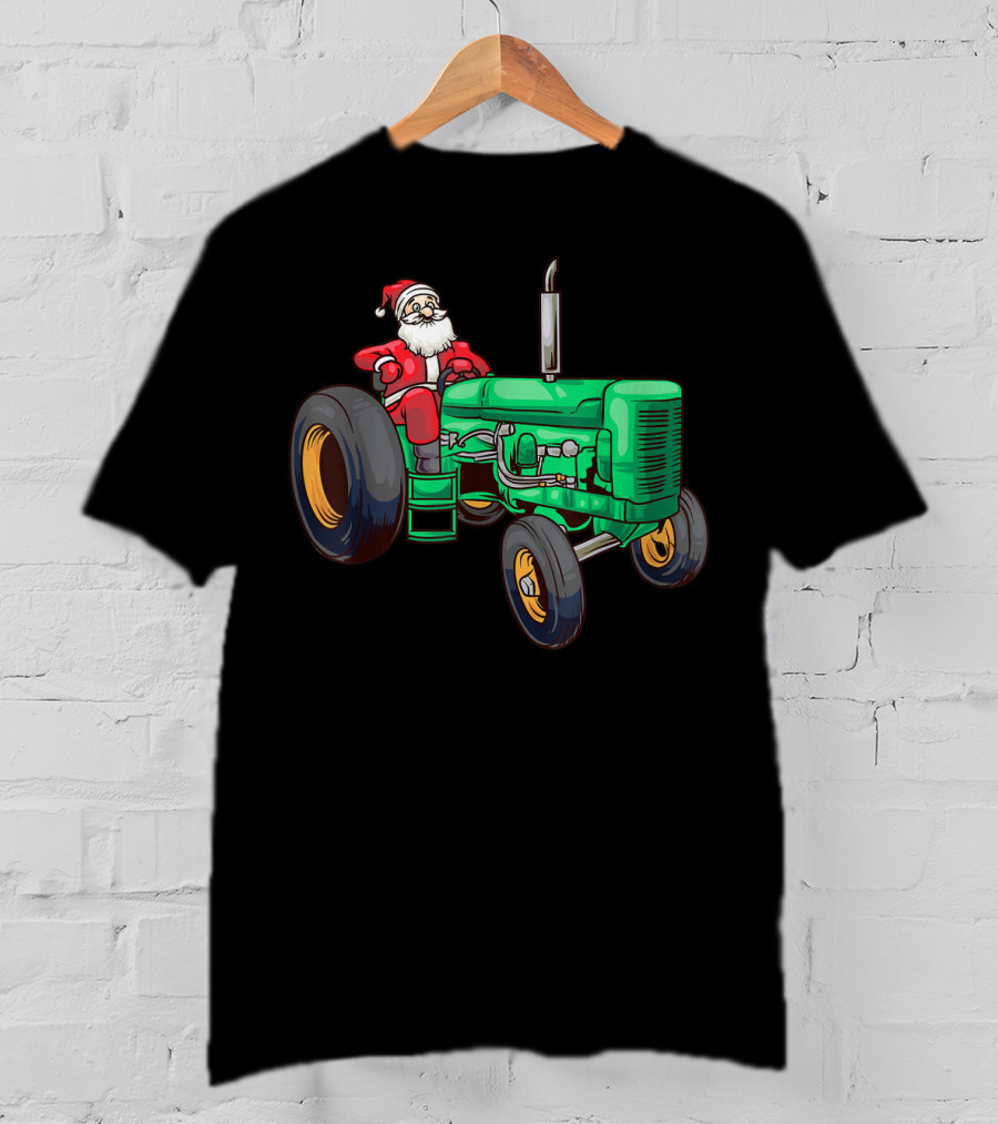 Santa Claus Riding Green Farm Tractor T-Shirt