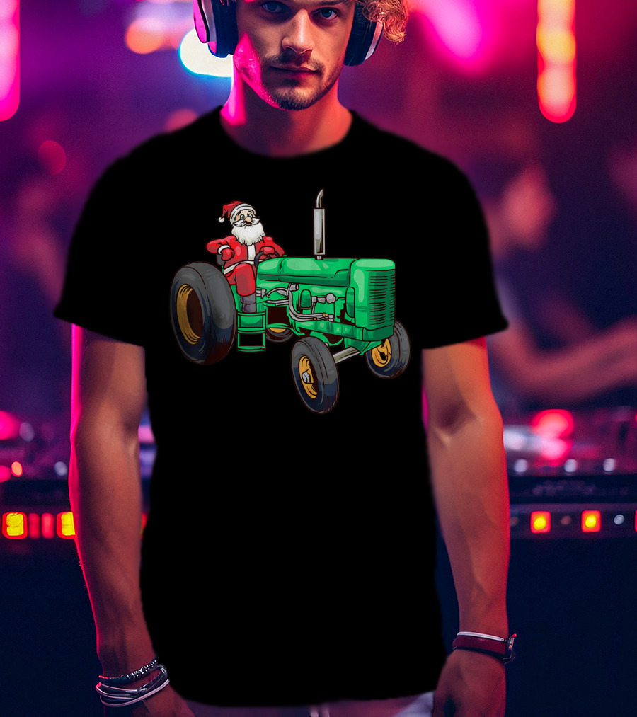 Santa Claus Riding Green Farm Tractor T-Shirt