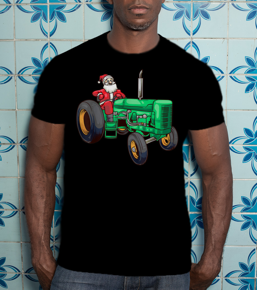 Santa Claus Riding Green Farm Tractor T-Shirt