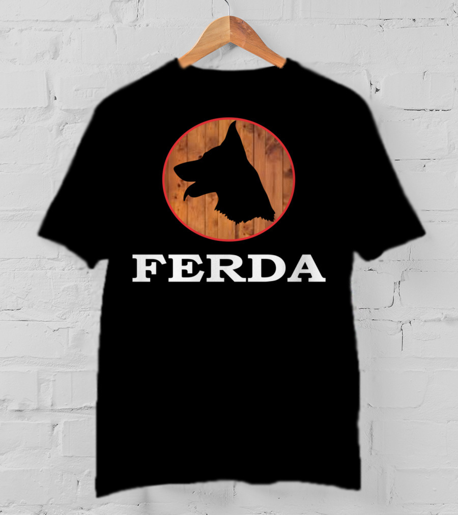 Ferda Dog Silhouette On Wood Background T-Shirt