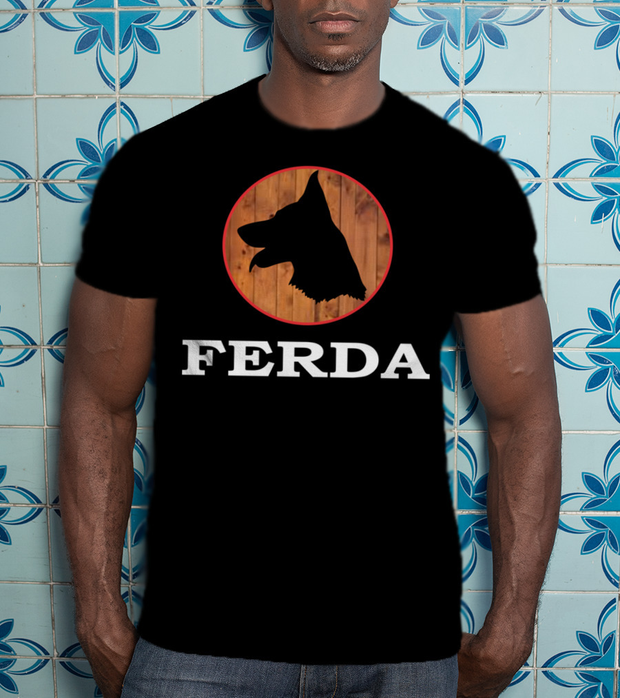 Ferda Dog Silhouette On Wood Background T-Shirt