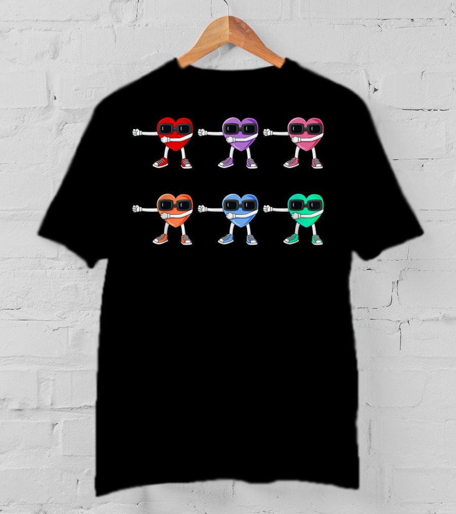 Dancing Heart Characters Flossing For Valentine's Day T-Shirt