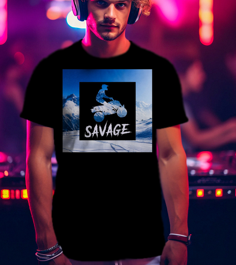 Savage Quad Bike Adventure 4Wheeler ATV In Snowy Mountains T-Shirt