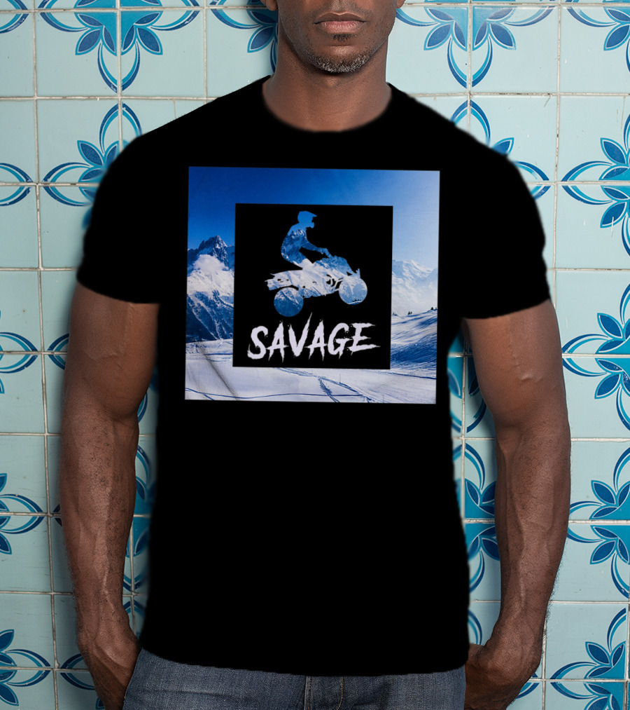 Savage Quad Bike Adventure 4Wheeler ATV In Snowy Mountains T-Shirt