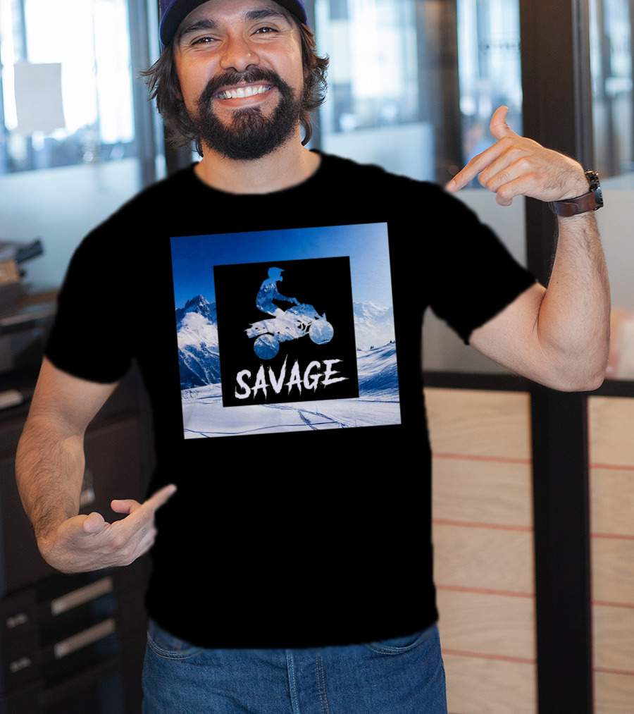 Savage Quad Bike Adventure 4Wheeler ATV In Snowy Mountains T-Shirt