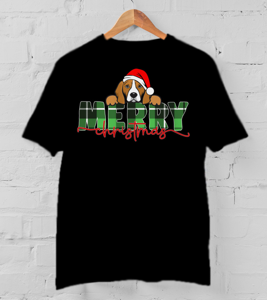 Merry Christmas Funny Beagle Santa Hat T-Shirt