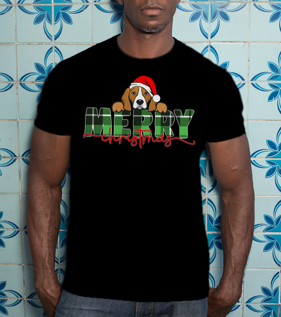 Merry Christmas Funny Beagle Santa Hat T-Shirt