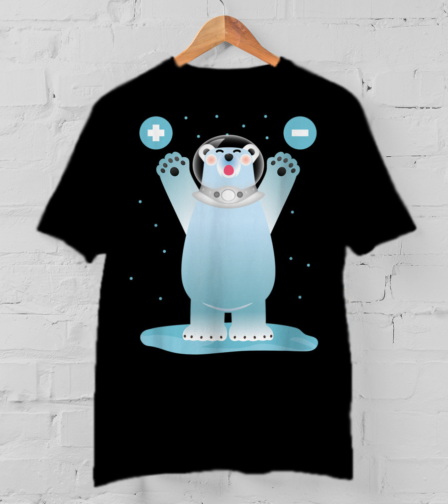 Funny Polar Bear In Space Helmet With Plus And Minus Chemistry Symbols T-Shirt